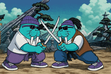 a cartoon of two walrus holding swords in their hands