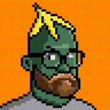 a pixel art illustration of a man with glasses and a beard .