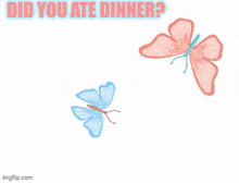 a drawing of two butterflies with the words did you ate dinner above them