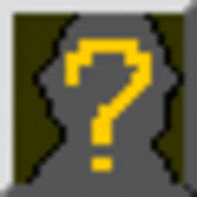 a pixel art of a yellow question mark on a gray background