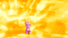 a person is standing in front of a waterfall in a purple background .