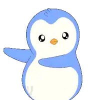 a drawing of a blue and white penguin with a orange beak