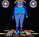 a cartoon monkey is dancing on a disco floor with disco balls in the background
