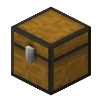 a wooden chest in minecraft with a metal handle