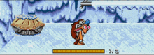 a cartoon character is standing next to a pie and a x-score bar