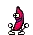 a pixel art of a banana with arms and legs and a red mouth .