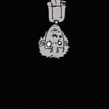 a black and white drawing of a person laying upside down on a black background .