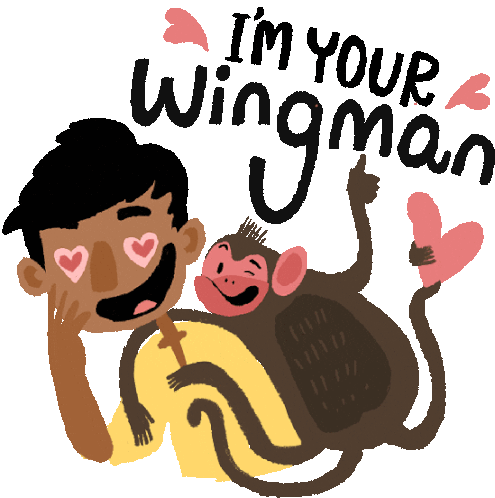 Heart-eyed Boy And Monkey With Caption 'I'M Your Wingman' In English Sticker - Monkeys Best Friend Im Your Wingman Hearts Stickers
