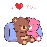 a couple of teddy bears hugging each other with the words i love you above them