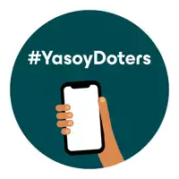 a hand is holding a cell phone in a circle with #yasoydoters written above it