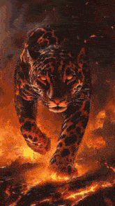 a painting of a leopard with a lightning bolt coming out of its mouth