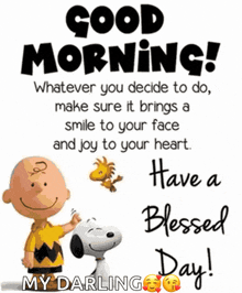 a good morning message with snoopy and charlie brown .