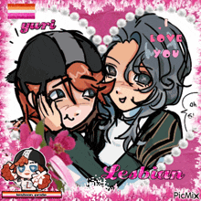 a picture of a lesbian couple with the words " i love you " on it