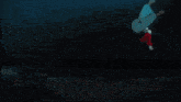 a person in a red shirt is flying through the air in front of a body of water .