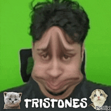 a picture of a man making a funny face with the words tristones on the bottom