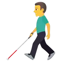 a blind man is walking with a cane in his hand