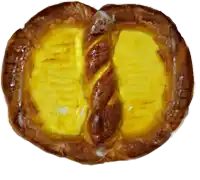 a pastry that looks like a pretzel with yellow filling