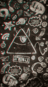 a drawing of a pyramid with an eye and the word sphinxx on it
