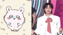 a drawing of a cat next to a picture of a man wearing a tie