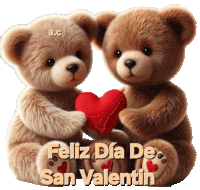 two teddy bears holding a red heart with the words feliz dia de san valentin