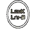 a pixel art logo that says look like in a circle on a white background .