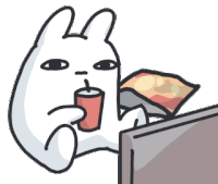 a cartoon drawing of a rabbit drinking a cup of coffee