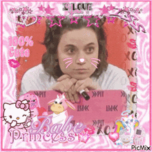 a picture of a girl in a pink frame with the words i love 100 % cute