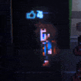 a pixel art drawing of a girl with a thumbs up