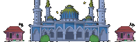 a cartoon drawing of a blue mosque with a dome