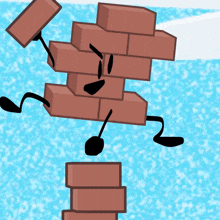 a cartoon of a brick with arms and legs is standing on a stack of bricks