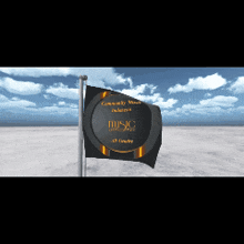 a black and gold flag with the words community music industries on it