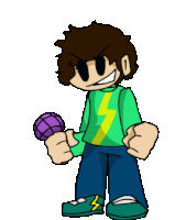 a cartoon character is holding a green flame in his hands