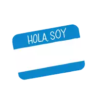 a blue name tag that says hola soy #mailready on it