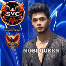 a man with the name nobi queen on his chest