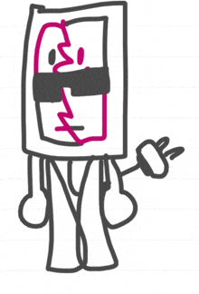 a drawing of a person with a box on their head and sunglasses