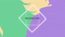 a purple and green background with the word wowow in a square