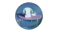 a blue circle with a desk and chair inside of it