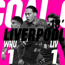 an advertisement for liverpool shows a group of players on a pink background
