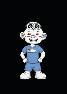 a cartoon character wearing sunglasses and a shirt that says adios
