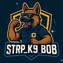 a cartoon of a german shepherd wearing sunglasses and a police uniform with the words strip k9 bob below it