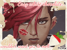 a picture of a girl with red hair and the words easy white chocolate wouldn t want you to melt