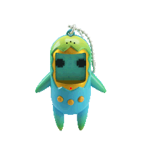 a blue and green toy that looks like a dinosaur with a screen
