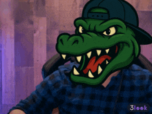 a cartoon of a man wearing a crocodile mask and a 3look button in the corner