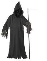 a grim reaper holding a scythe with a white background