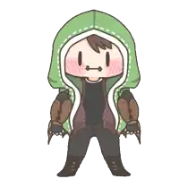 a cartoon drawing of a person with a hood and a t on their face