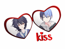 a picture of two anime characters with the word kiss below them
