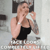 Face Looks Completely Lifted Tracy Kiss GIF - Face Looks Completely Lifted Tracy Kiss Face Appears Tightened GIFs