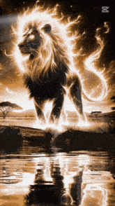 a lion with flames coming out of its mane