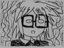 a black and white drawing of a girl wearing glasses and a tie .