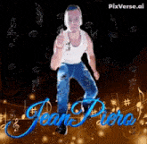 a man is dancing with the name jean pierre on the bottom